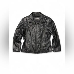 Black leather jacket with zipper closure